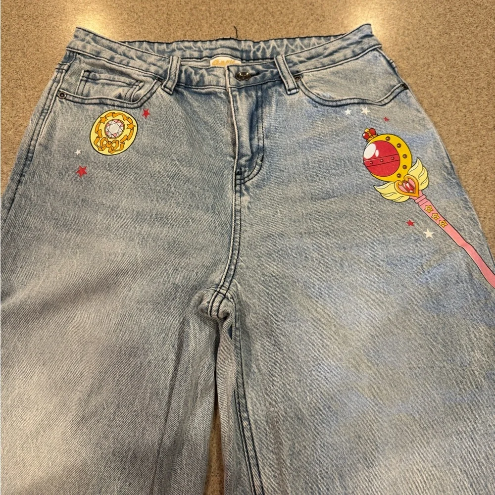 Size 7 Hot Topic wide leg Pretty Guardian Sailor Moon jeans. Sold out! - Picture 6 of 11